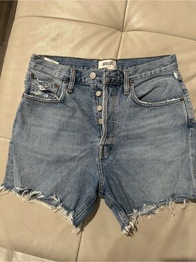 AGOLDE Blue Denim High-Rise Cutoff Shorts